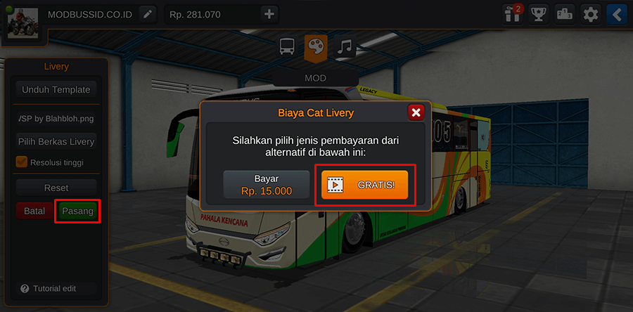 Pasang Livery Bus Simulator Indonesia